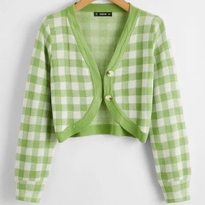 ✨DONATED✨ Green Gingham Crop Cardigan